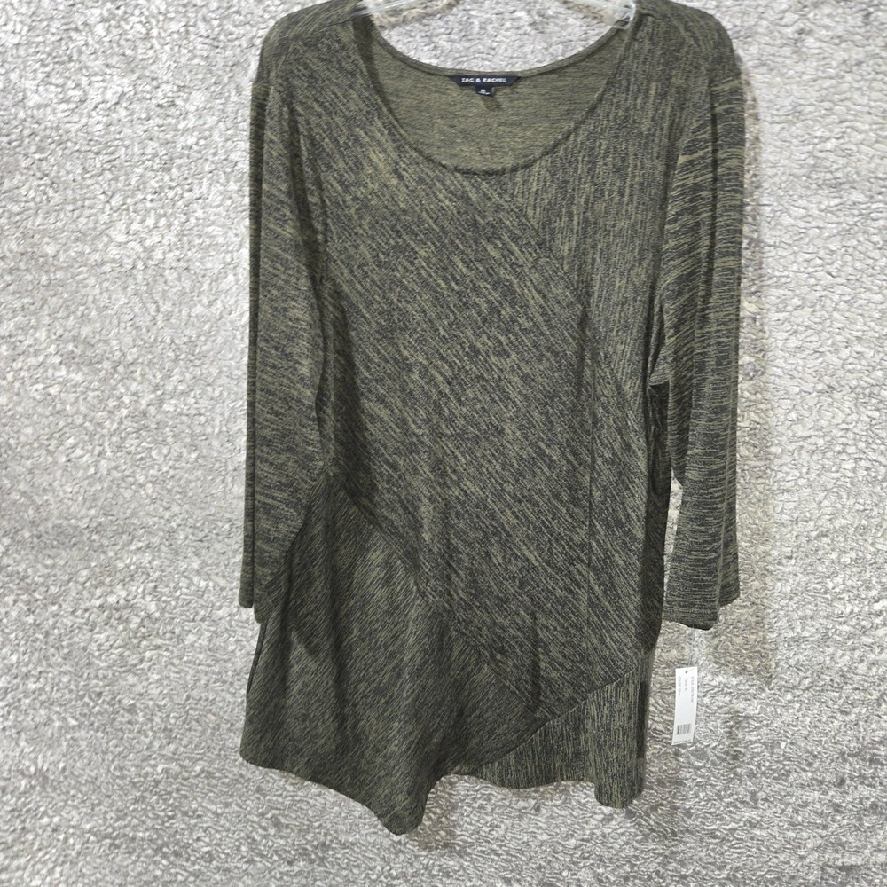 Zac & Rachel Womens XL Olive‎ Green Marled Asymmetrical Hem Tunic ST81TA1V9 NWT